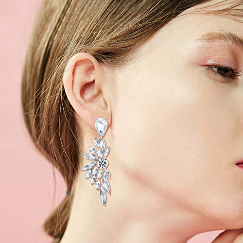 Women's Wedding Bridal Earrings Prom Dangle Earring | Shiny Crystal Teardrop Multi Marquise Cluster for Bride Bridesmaid Bling Jewelry Costume Party Accessories - color: 07-Clear Silver-Tone