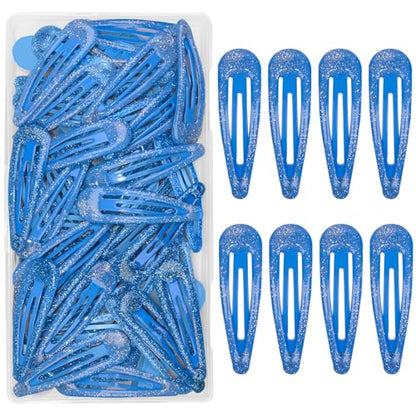 48 Pcs Cute Metal Snap Hair Clips, Non-Slip Barrettes for Women and Girls, Hair Accessories for Parties, School & Daily Use (blue) - color: blue