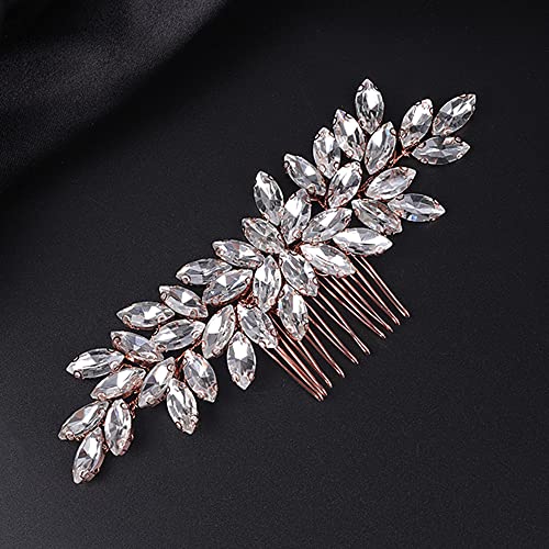Teyglen Women's Hair Comb, Dainty Simple Full Rhinestones, Luxurious and Shiny Rhinestones, Bride Wedding, Hair Accessories, Bridal Side Combs for Women and Girls, Rose Gold - color: Rose Gold