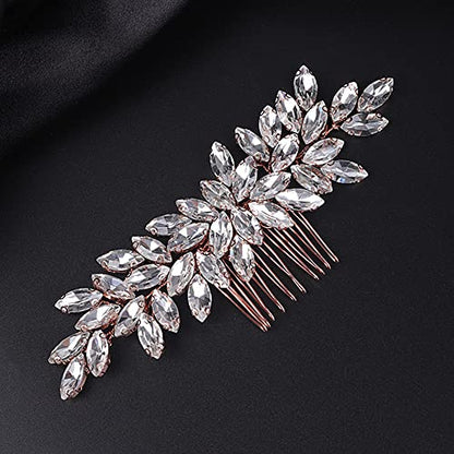 Teyglen Women's Hair Comb, Dainty Simple Full Rhinestones, Luxurious and Shiny Rhinestones, Bride Wedding, Hair Accessories, Bridal Side Combs for Women and Girls, Rose Gold - color: Rose Gold