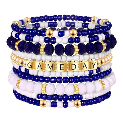 ZOLEAROPY Game Day Bracelets Stack Football Bracelets for Women Men Stackable Game day Bracelet Accessories Football Mom Outfit Jewelry Gifts - color: whit blue