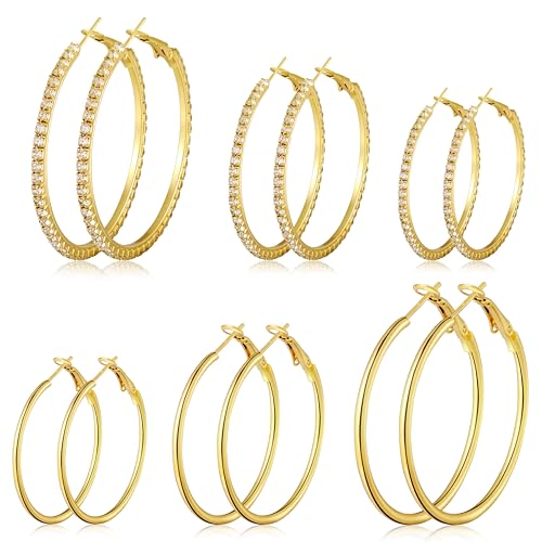12 Pairs Gold Hoop Earrings Set for Women，Fashion Jewelry Gifts 40mm/50mm | Large/Big, Trendy, Pearl, Multiple Styles, lightweight, 14K Gold-plated, Hypoallergenic, Great for Party/Gathering/Work/Daily - color: Gilded