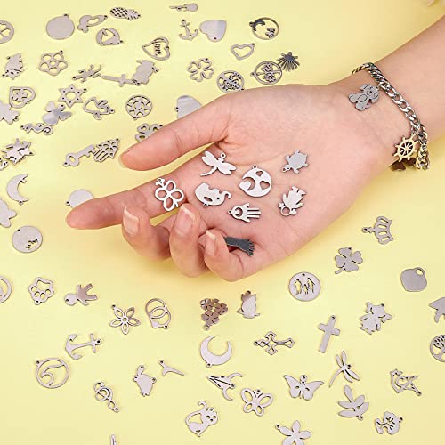Assorted Stainless Steel Charms for Jewelry Making, 100Pcs | Jewelry Charms Bulk, Cute Pendants, Jewelry Findings, DIY Craft Supplies for Necklaces, Bracelets, Earrings and Keychains