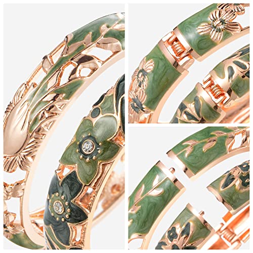UJOY Handcraft Cloisonne Jewelry Bracelet Colorful Enamel Butterfly Flower Bird Hollowed Spring Hinged Cuff Bangles Women Gifts Pack in Box 88A11 - color: A11/A31-2 PCS-Green