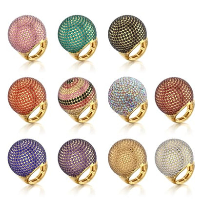 Gold Snowball Rhinestone Cocktail Ring – Adjustable Stretch Sparkling Party Jewelry for Women, Elegant Costume Ring for Evening Wear, Wedding, Prom - color: Crystal yellow