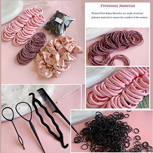 YANRONG 755PCS Hair Accessories for Woman Set Seamless Ponytail Holders Variety Hair Scrunchies Hair Bands Scrunchy Hair Ties For Thick and Curly (Pink) - color: 755PCS（Pink）