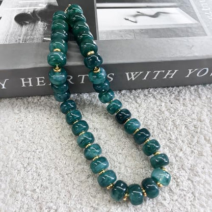 Colorful Chunky Resin Beaded Choker Necklaces for Women | Multicolor Beads, Sturdy Metal Chain, Adjustable, Detachable, Lightweight, Summer Beach Boho, Trendy Statement Jewelry Gift - color: Dark Green