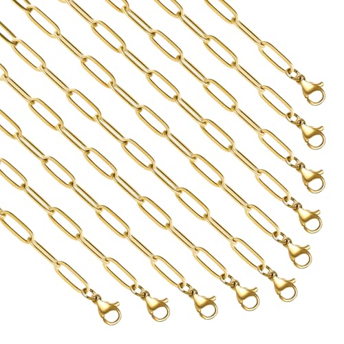 YOUBEIYEE 10 Pack 4mmx12mm Gold Plated Paperclip Necklace Chains Bulk | Stainless Steel for Jewelry DIY Making Necklace Bulk - color: Gold, size: 18inch (4x12mm)