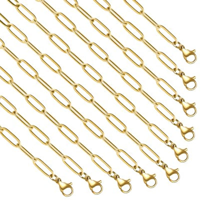 YOUBEIYEE 10pcs Charming Gold Plated Paperclip Necklace Chain Kit | Stainless Steel Link Chain Paper Clip Necklace Bulk - color: Gold, size: 20inch (4x12mm)