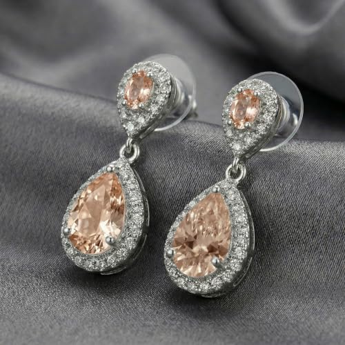 Mariell Cubic Zirconia Crystal Teardrop Dangle Bridal and Wedding Earrings, CZ Jewelry for Brides, Bridesmaids, Homecoming, Prom and Dressy Everyday Wear - color: Silver-Champagne Cubic Zirconia