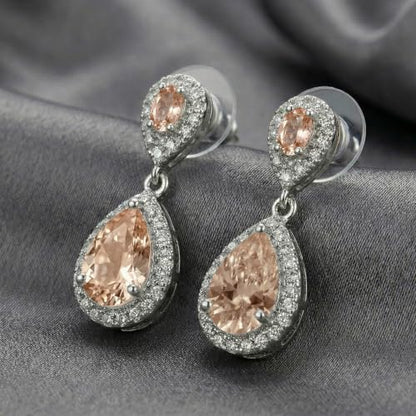 Mariell Cubic Zirconia Crystal Teardrop Dangle Bridal and Wedding Earrings, CZ Jewelry for Brides, Bridesmaids, Homecoming, Prom and Dressy Everyday Wear - color: Silver-Champagne Cubic Zirconia