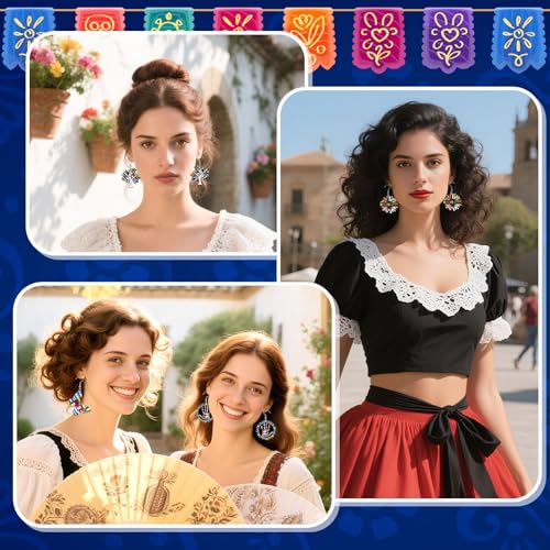 8 Pairs Hispanic Heritage Month Acrylic Earring for Women | Spanish Dangle Earrings, Hispanic Culture Jewelry Gifts Party Accessories, Hypoallergenic Acrylic, Double Side Design - style: Hispanic Heritage Month