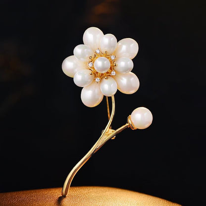 Flower Brooch for Women Rhinestone Pearl Zirconia Flower Lapel Pin Birthday Holiday Gift for Mother Wife Girlfriend - color: 06