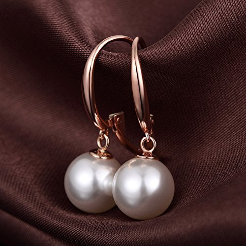 Pearl Earrings for Women Pearl Leverback Earrings 925 Sterling Silver - color: C2-rose-leverback