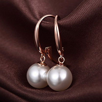 Pearl Earrings for Women Pearl Leverback Earrings 925 Sterling Silver - color: C2-rose-leverback