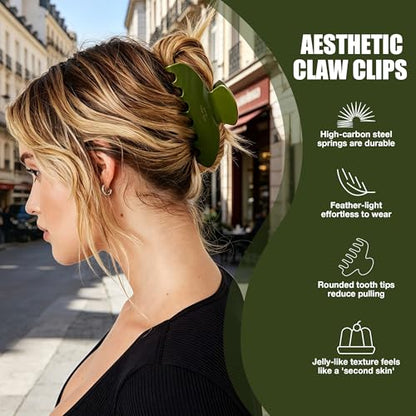 Green Hair Clips Big Claw Clip for Women Nonslip Hair Accessories | Large Celluloid Butterfly Jaw Clips, Trendy Blue Claw Clips Strong Hold, Jumbo French Hair Clip for Thin and Thick Hair 4inch - color: Mustard Green Claw Clip