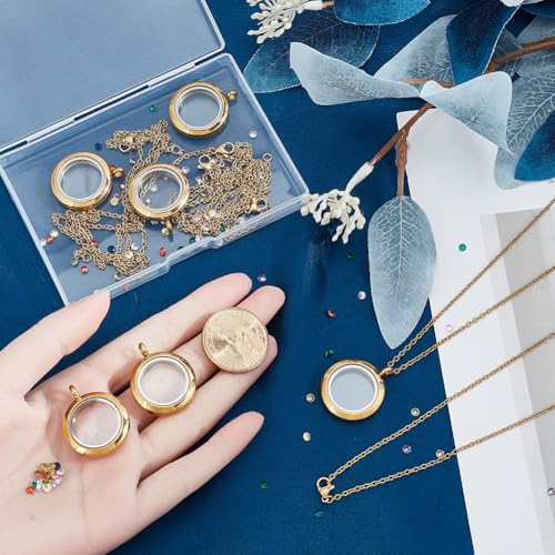 6Pcs Stainless Steel Locket Pendants Gold Floating Memory Locket | Flat Round Birthstone, Polished Keepsake, Living Picture Pendant Necklace, Women Friendship Necklaces Nostalgic Decor - style: gold