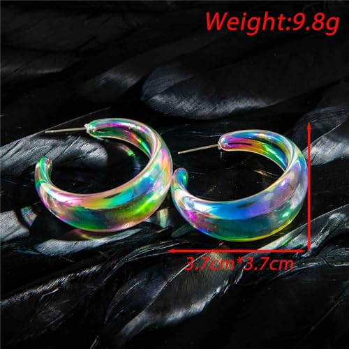 Large Acrylic C-Shaped Resin Hoop Earrings - Chunky Open Hoop Earrings - Cute Clear Geometric Circle Earrings - Jewelry for Women