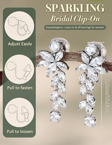 Florideco Silver Plated Clip On Earrings Wedding Dangle Earrings for Women - color: S-Short Danlge