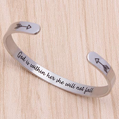 Btysun Bracelets for Women Mothers Day Bracelet Gifts from Daughter Inspirational Gifts for Women Graduation Gifts for Her Motivational Birthday Cuff Bangle Friendship Personalized Mantra Jewelry… - style: God is within her she will not fall