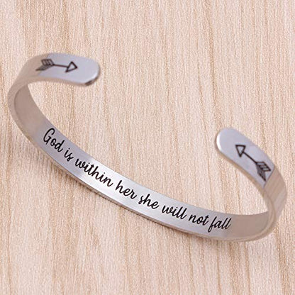 Btysun Bracelets for Women Mothers Day Bracelet Gifts from Daughter Inspirational Gifts for Women Graduation Gifts for Her Motivational Birthday Cuff Bangle Friendship Personalized Mantra Jewelry… - style: God is within her she will not fall
