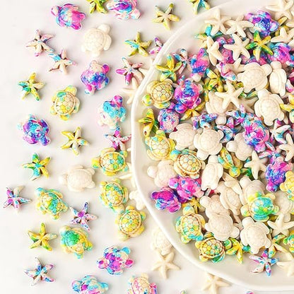 DAHI 170pcs 6 Styles Turquoise Turtle & Starfish Beads Summer Beach Ocean Animal Sea Life Loose Spacer Bead for Jewelry Making Beading Kit Bracelet Craft Supply (6 Strings) - color: Colorful sea star