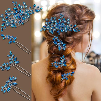 Wedding hair accessories, Bridal for piece, brides headpiece, Bride comb（Blue） - color: Blue