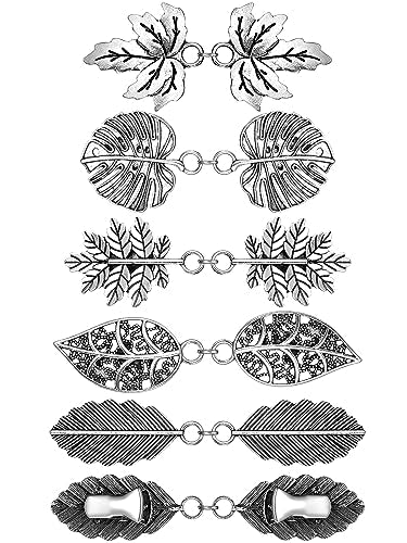 Syhood 5 Pieces Shawl Clips Cloak Clasp Cardigan Sweater Clips Vintage Collar Retro Cloak Brooches and Silver Shawl Pins - style: Leaves Style
