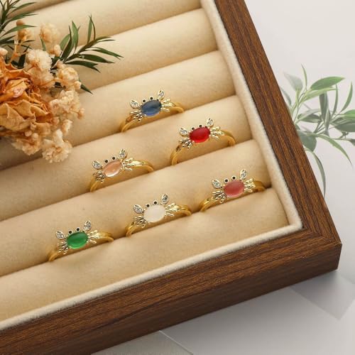 Dtja Crystal Crab Statement Ring for Women Gold Plated Expandable Cute Marine Animal Adjustable Open Wrap Finger Ring Elegant Birthday Holiday Party Jewelry - color: Royal Blue