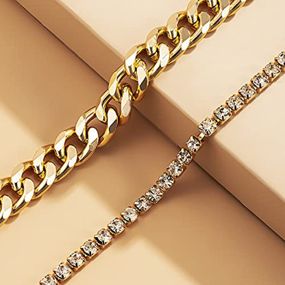 Layered Butterfly Anklet for Women Charms Butterfly Gold Plate Silver Plate Rhinestone Cuban Anklets Adjustable Anklet for Summer Beach - color: Gold plate
