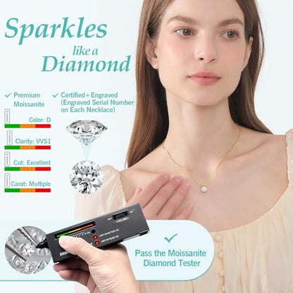 1CT D Color VVS1 Certified Moissanite Solitaire Necklace, 925 Sterling Silver Hypoallergenic Pendant with 18+2" Adjustable Tarnish Resistant Box, Heart Shaped Back & Engravable Personalized Jewelry Nickel Free Everyday Wear Diamond Alternative Jewelry for