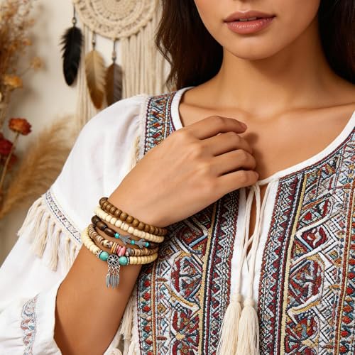 Long tiantian Boho Bracelets for Women Stackable Wooden Bracelet Western Beaded Bracelet Stack Boho Fashion Trendy Jewelry Gifts - color: A6:boho bracelets