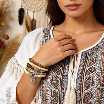 Long tiantian Boho Bracelets for Women Stackable Wooden Bracelet Western Beaded Bracelet Stack Boho Fashion Trendy Jewelry Gifts - color: A6:boho bracelets