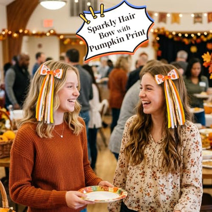 2PCS Fall Hair Bows with Long Streamers 3.54 Inch Hair Clips | Handmade Grosgrain Ribbon, Sparkling Sequin, 7.1 Inch Tail, for Ponytails, Thanksgiving Halloween Holiday Hair Accessories - color: Pumpkin
