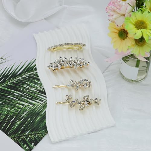 4 Pieces Rhinestone Hair Clips Gold Leaf Wedding Hair Pins Crystal Bobby Pins Gold Bridal Hairpin Barrette for Brides Bridesmaids Flower Girls - color: Gold