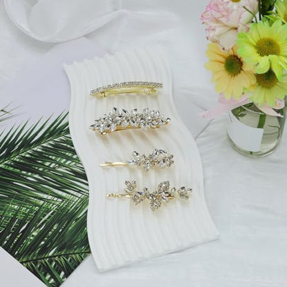 4 Pieces Rhinestone Hair Clips Gold Leaf Wedding Hair Pins Crystal Bobby Pins Gold Bridal Hairpin Barrette for Brides Bridesmaids Flower Girls - color: Gold