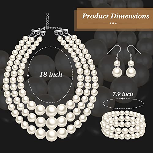Haysandy Pearl Jewelry Set for Women 20s Jewelry Gift | Retro Layered Necklace Bracelet Earring, Costume Accessories for Derby Wedding Prom Party, Dress Matching Occasions - color: Beige