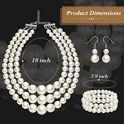 Haysandy Pearl Jewelry Set for Women 20s Jewelry Gift | Retro Layered Necklace Bracelet Earring, Costume Accessories for Derby Wedding Prom Party, Dress Matching Occasions - color: Beige
