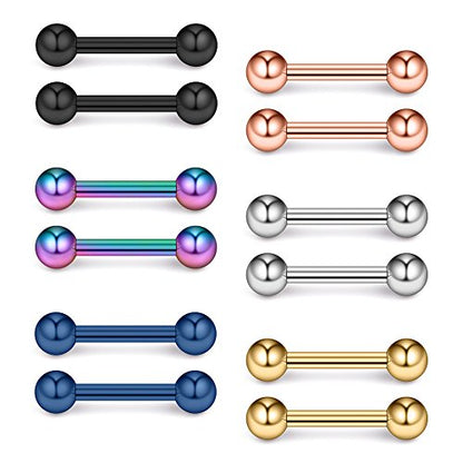Ruifan 316L Stainless Steel Nipple PA Tongue Shield Barbell Ring Bar Body Piercing Retainer 12G 12mm 2-12PCS - color: 12PCS - Mix Color