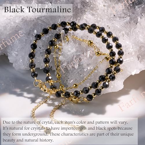 Farfume Crystal Beaded Bracelets for Women 4mm Natural Stone Jewelry Gifts | Natural Beads Gemstone,Handmade,Helper Tool,Yoga Protection,Hypoallergenic,Durability Wear - color: Black Tourmaline-concentration&Protection