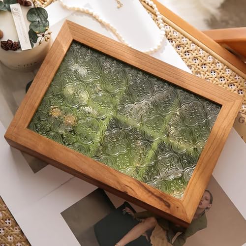 Wooden Jewelry Box with Glass Lid, Multi-Compartment Jewelry Display Case, Green Velvet Lining, Cherry Wood - color: Green Velvet Lining, Cherry Wood