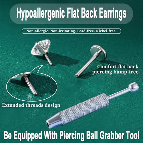 Uni-J Flat Back Stud Earrings for Women Hypoallergenic Surgical Stainless Steel Internal Thread Tragus Helix Cartilage Conch Nose Monroe Labret Medusa Piercing Jewelry /Be Equipped With Piercing Ball Grabber Tool(18G/20G - Gold/Silver/Black/Rose Gold) - c