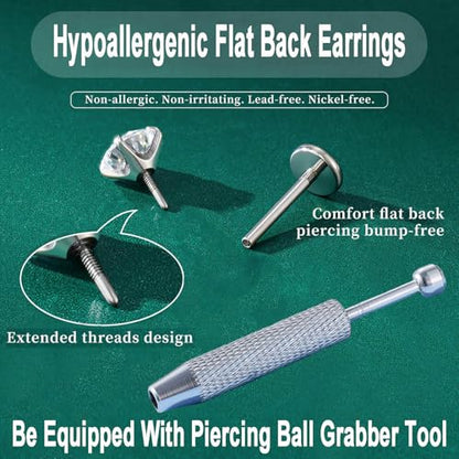 Uni-J Flat Back Stud Earrings for Women Hypoallergenic Surgical Stainless Steel Internal Thread Tragus Helix Cartilage Conch Nose Monroe Labret Medusa Piercing Jewelry /Be Equipped With Piercing Ball Grabber Tool(18G/20G - Gold/Silver/Black/Rose Gold) - c