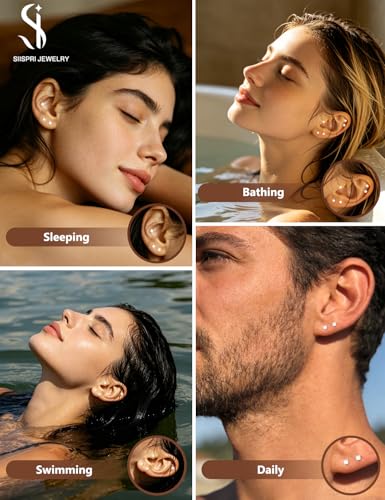 SIISPRI 10 Pairs Tiny Cartilage Stud Earrings for Women Men 14K Gold Plated Surgical Stainless Steel Flat Back Earrings Hypoallergenic Cubic Zirconia Studs Earrings 2mm 3mm Tragus Helix Daith Piercing - color: 2mm-Gold-10pair