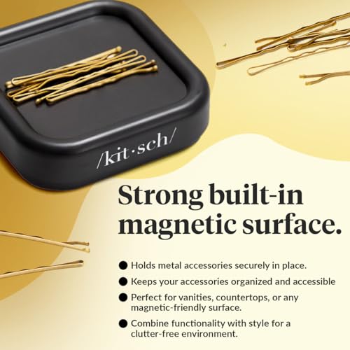 Kitsch Magnetic Bobby Pin Holder - Black, 1 Pc | Cute Stuff, Strong Magnetic Pin Holder for Desk & Vanity, Securely Holds Metal Hair Clips, Bobby Pins & Paper Clip