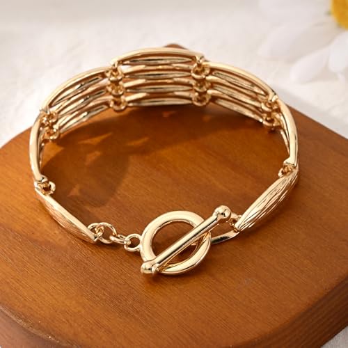 14K Gold & Silver Plated Lightweight Link Bracelet for Women | Stackable Bracelets ,14K Gold Plated Bracelets with CZ,Lightweight Trendy Chain Bracelet Jewelry Gift - style: gold diamond