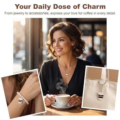 50Pcs Coffee Charms for Jewelry Making Enamel Golden Mini Coffee Cup Charms Dangle Beads Charm for DIY Craft Accessories Cup for Bracelets Necklaces and Earrings