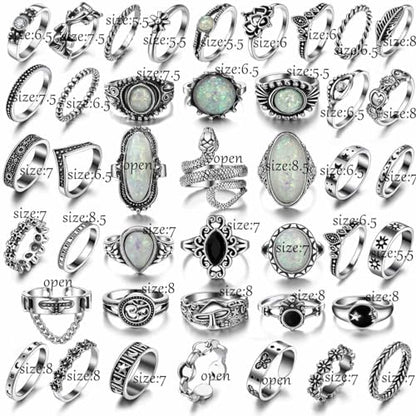 17IF Vintage Silver Knuckle Rings Set for Women Men, Chunky Boho Rings | Aesthetic Snake Grunge Stackable Gothic Ring Adjustable Y2K Punk Bulky Finger Alt of Rings, Stacking Flower Midi Ring Pack - style: 42