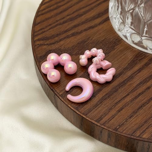 Chunky Resin Ear Cuffs Earrings for Women 4Pcs Colorful Non Piercing Clip On Cartilage Hoop Earrings Trendy Jewelry - color: Pink