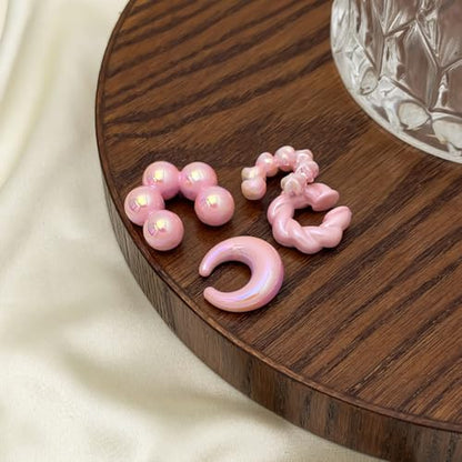Chunky Resin Ear Cuffs Earrings for Women 4Pcs Colorful Non Piercing Clip On Cartilage Hoop Earrings Trendy Jewelry - color: Pink